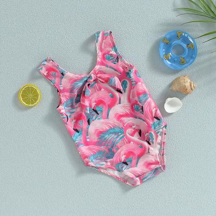 Maillot de bain pour bébé fille, imprimé flamant rose, combinaison sans manches, vêtements de plage, été