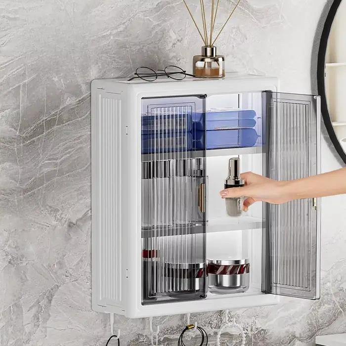 Armoire de rangement murale pour salle de bain, anti-poussière, étanche, sans perçage, support pour articles de toilette, boîte de rangement pour cosmétiques, pour chambre à coucher