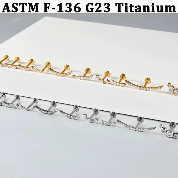 1 pièce Piercing en zircon brillant, pavé de zircons cubiques, à dos plat incurvé, avec vis interne, pour lèvre, nez, oreille, cartilage, tragus, rook, conch