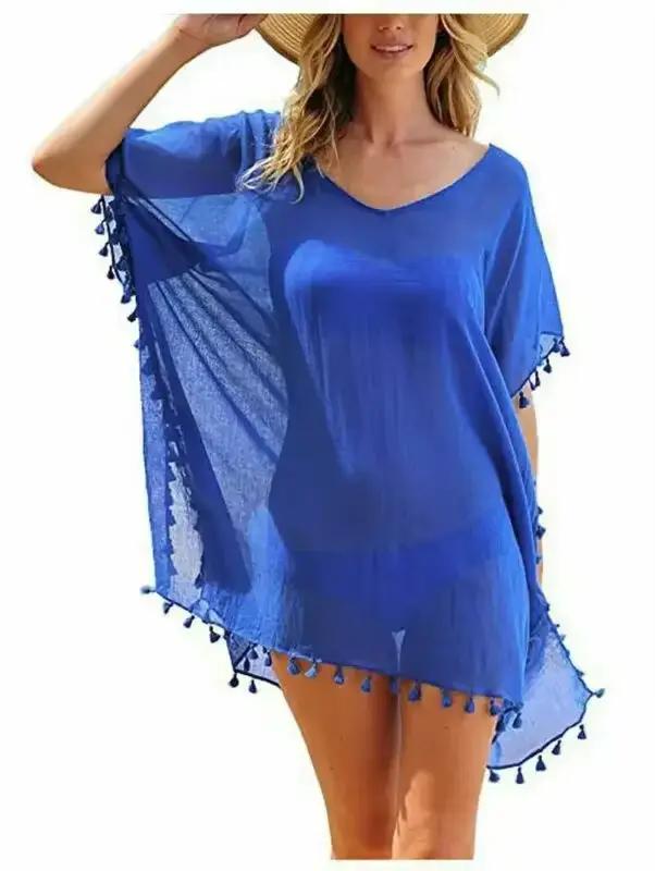 Femmes maillot de bain Baggy tunique hauts Bikini cache-maillot robe de bain été plage bain T-Shirt femmes coton Blouse vêtements de plage