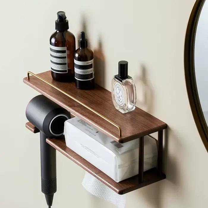 Support de rangement mural en bois pour salle de bain, organisateur de vanité multicouche pour serviettes et cosmétiques, Solution de comptoir de vanité domestique