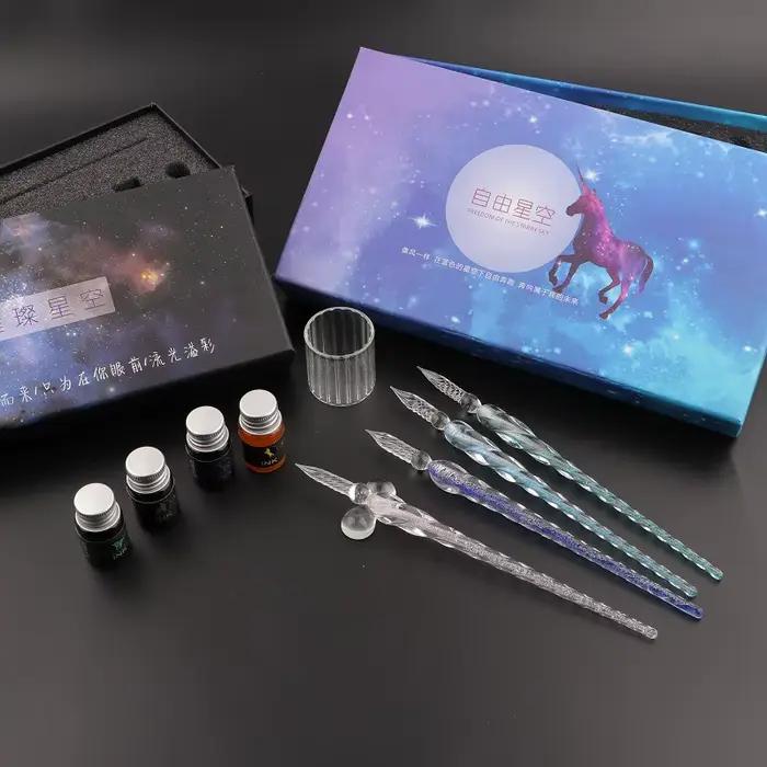 Ensemble de stylos à tremper en verre de cristal étoilé vintage, stylo à tremper pour l'écriture d'art, la peinture, la décoration de signature, le cadeau de vacances