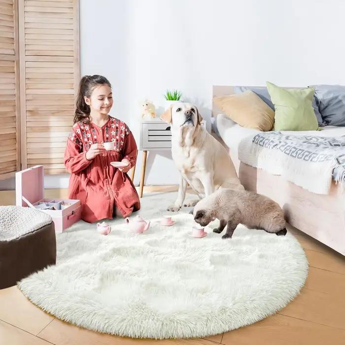 Tapis rond moelleux noir pour chambre à coucher, tapis de chambre d'enfants, Shaggy, salon, canapé, tapis de sol doux pour pépinière, décoration de maison