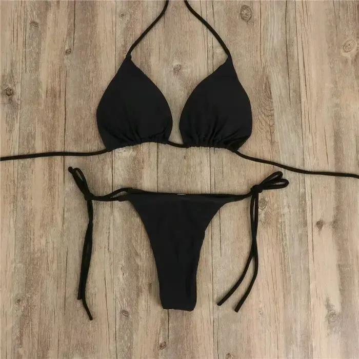 Femmes string Bikini ensemble côté cravate Sexy maillot de bain Style bandeau maillot de bain brésilien Bikini 2022 femme couleur unie maillot de plage