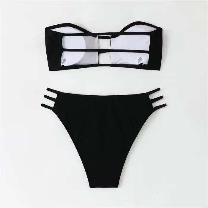 Femmes Bandeau maillot bain maillot bain deux pièces maillot bain à découpe dames évider maillot bain