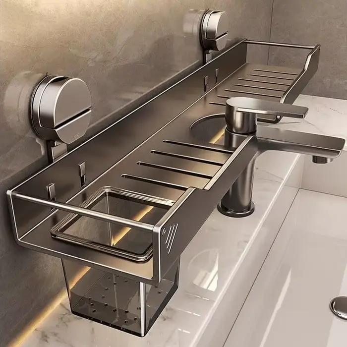 Étagère de rangement murale sans perçage pour robinet de lavabo, armoire de salle de bain, lavabo, meuble sous-vasque