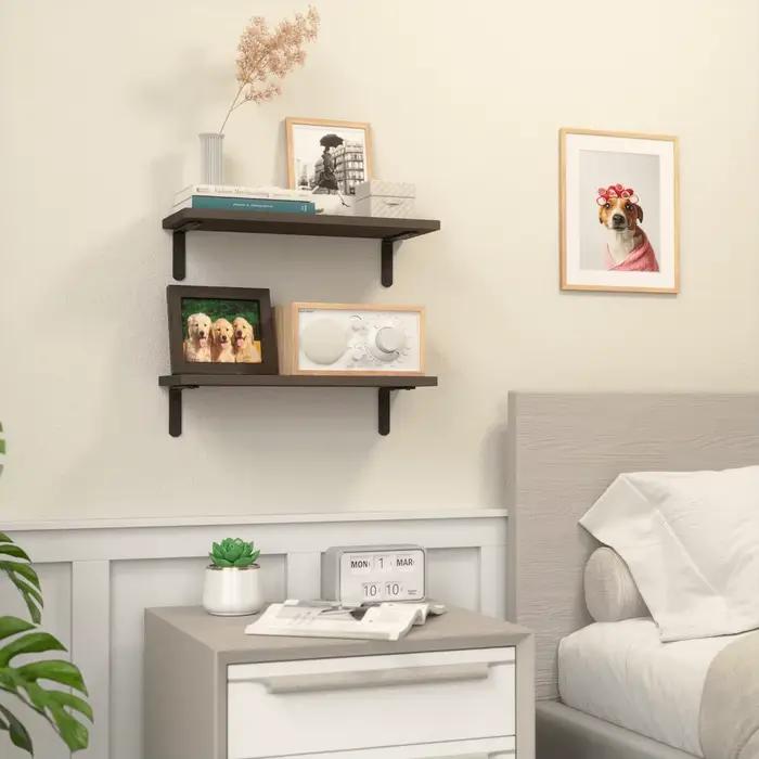 Étagères flottantes murales en bois, 2 ensembles d'étagères pour décoration murale, rangement de salle de bain, chambre à coucher, salon