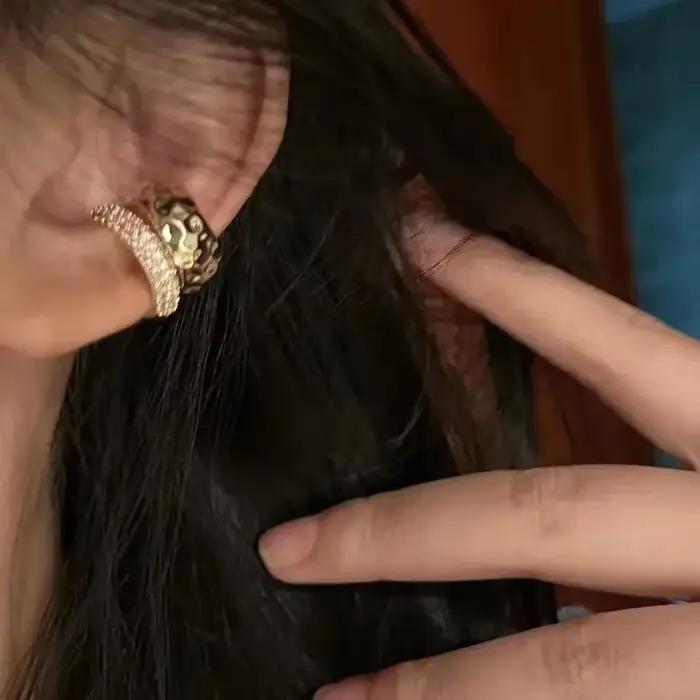 Punk Zunderes-Manchette d'oreille double couche pour femme, pas de piercing, boucles d'oreilles en métal, clip d'oreille géométrique unique, accessoires de bijoux, cadeau