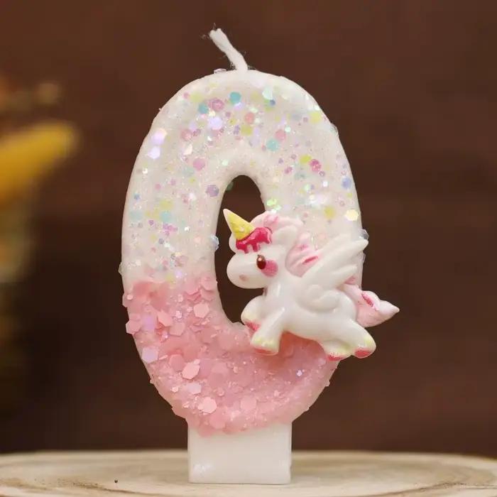 Bougies joyeux anniversaire licorne rose, décoration de bébé de 4 ans pour gâteau, bougie d'anniversaire à paillettes, décoration de fête d'anniversaire