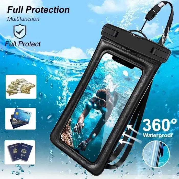 Pochette étanche transparente en PVC pour téléphone, sac étanche à écran tactile lumineux avec fermeture hermétique pour la natation, la plongée, les sources chaudes, le rafting