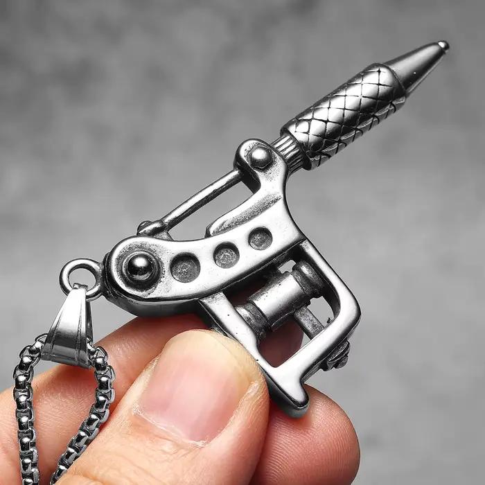 Collier en acier inoxydable avec pendentif pour hommes et femmes, machine à tatouer, bijoux fantaisie, accessoires punk et hip-hop, cadeaux pour hommes, vente en gros