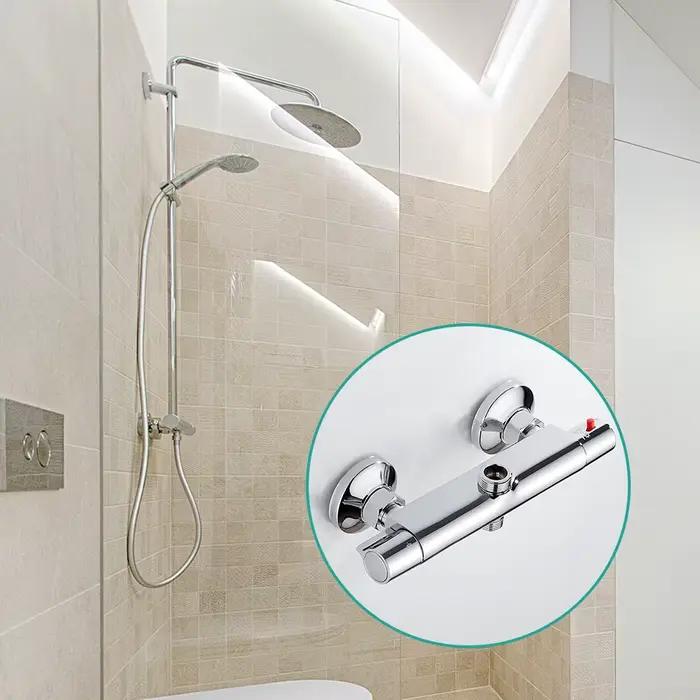 Robinet de bain-douche, robinets thermostatiques, mitigeur mural, contrôle de la température, douche de pluie, salle de bains chromée, double sortie