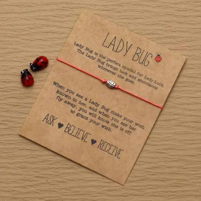 Bracelet à breloques Lady Bug Wish pour hommes et femmes, chaîne rouge, bijoux Lady Bug, navire Chia