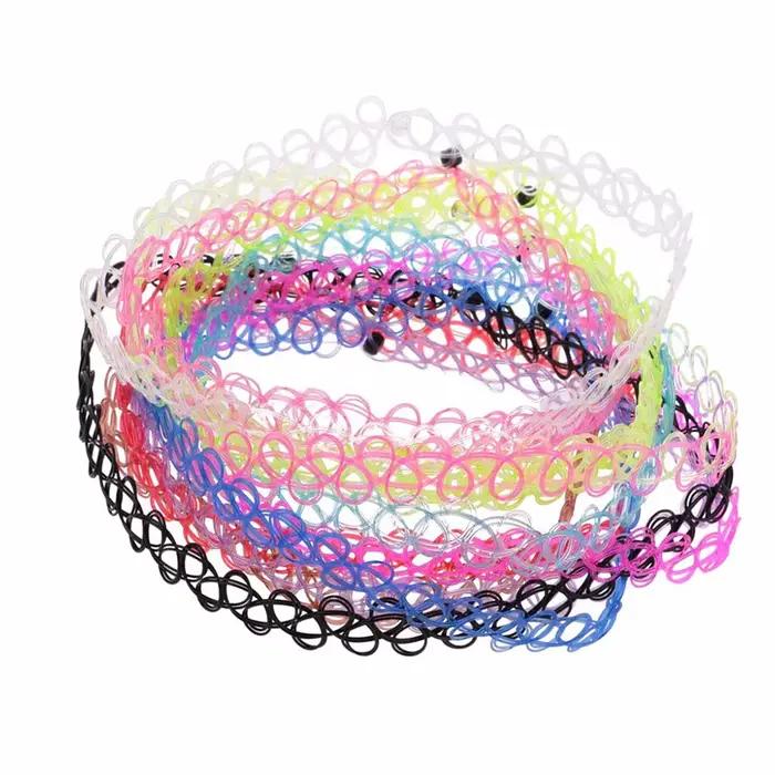 12 pièces/ensemble couleur mixte tatouage arc-en-ciel Sautoirs Vintage gothique Punk élastique collier femmes bijoux tenue de fête décoration pour les filles