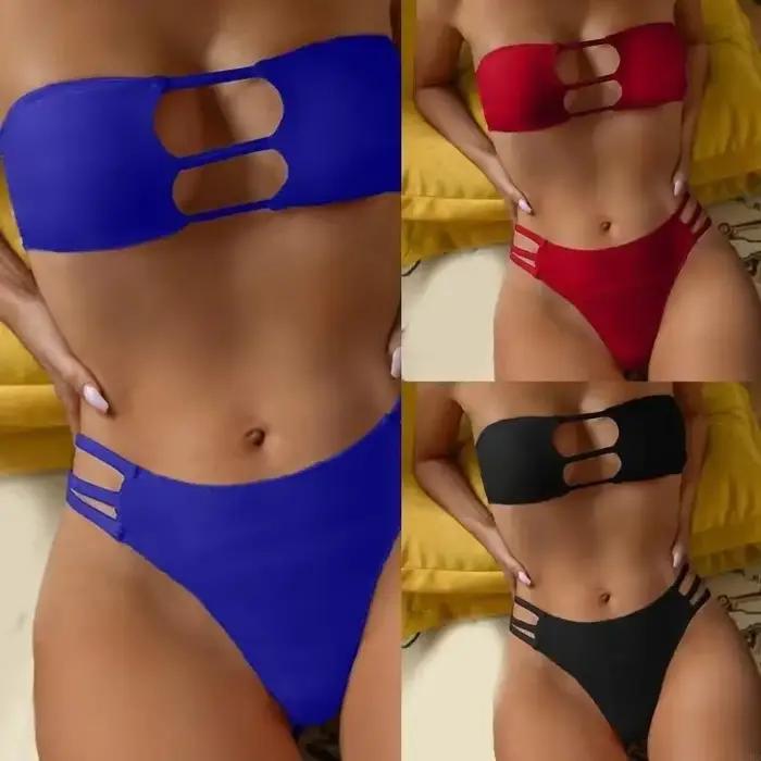 Femmes Bandeau maillot bain maillot bain deux pièces maillot bain à découpe dames évider maillot bain