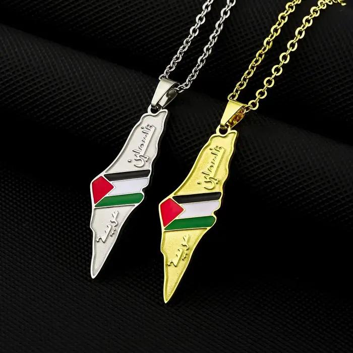Collier pendentif carte de la Palestine pour hommes et femmes, or, argent, document, acier inoxydable, bijoux à breloques palestiniens, cadeau fosotique, mode