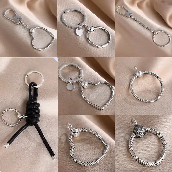 Nouveau porte-clés tressé en cuir plaqué argent 2026, idéal pour bijoux originaux et pendentifs DIY, cadeaux pour femmes