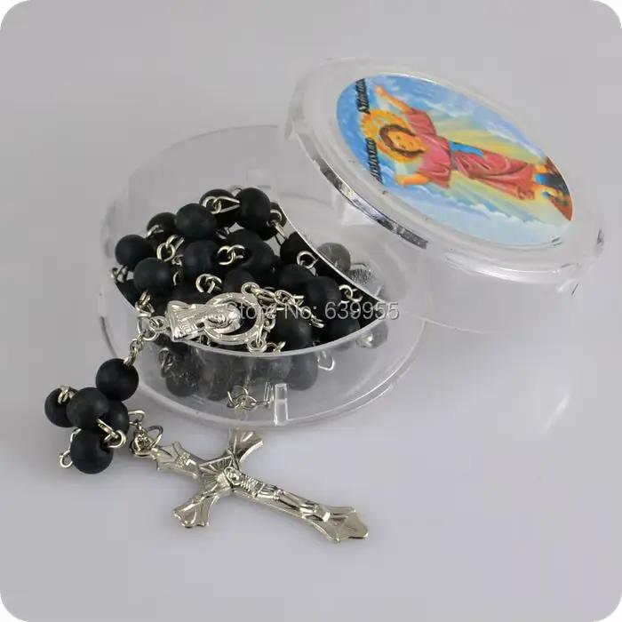 Perles de chapelet en bois parfumées à la rose, pendentif croix INRI JESUS, bijoux religieux catholiques à la mode