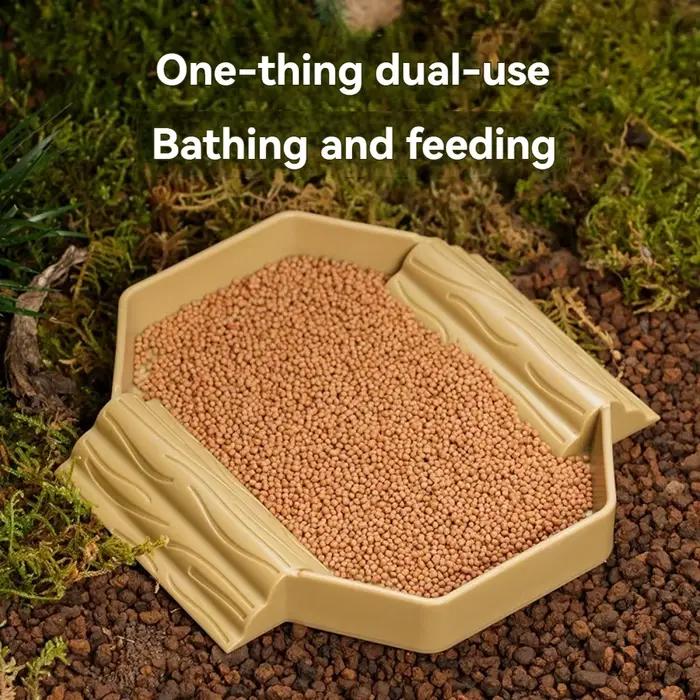 Bassin de bain pour tortues à bord jaune, demi-bassin pour reptiles, double usage eau et nourriture, boîte d'élevage pour animaux rampants, aménagement paysager