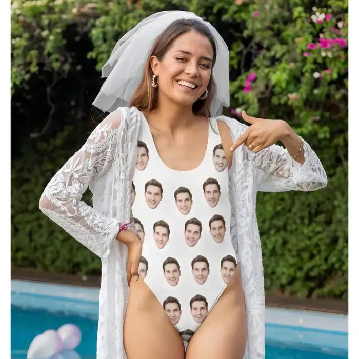 Maillot de bain de mariée personnalisé avec visage, maillot de bain de mariée avec Photo personnalisée, maillots de bain pour enterrement de vie de jeune fille, anniversaire/