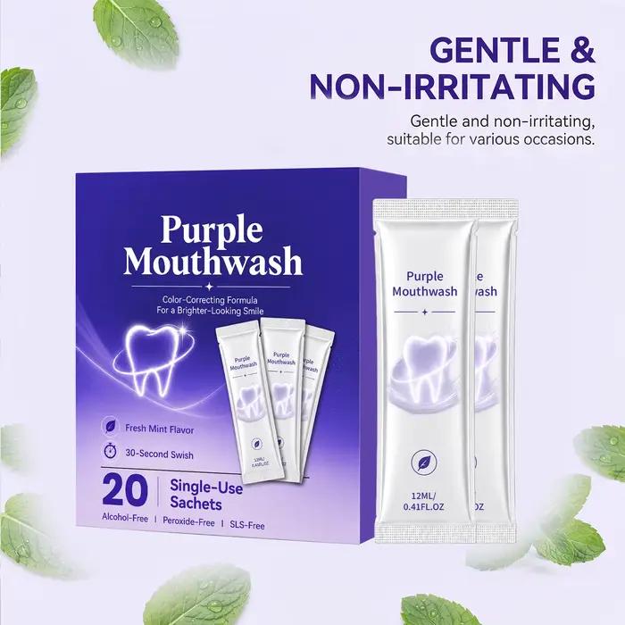 Sachets de bain de bouche violets de 12 ml sans alcool, menthe fraîche, pour voyage, rafraîchissement de l'haleine, nettoyant buccal jetable