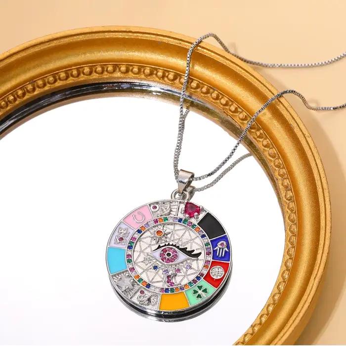 Juya fait à la main 18K véritable plaqué or opale coquille ronde turc grec mauvais œil breloques pour bricolage luxe Talisman pendentif fabrication de bijoux