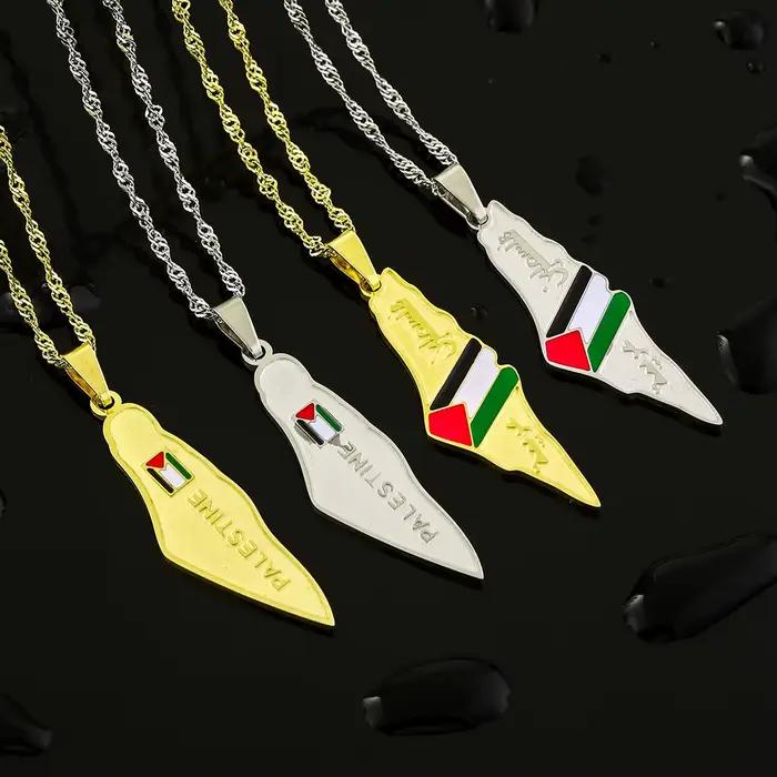 Collier pendentif en acier inoxydable pour hommes et femmes, carte de l'état de Palestine, cadeau de bijoux ethniques, mode