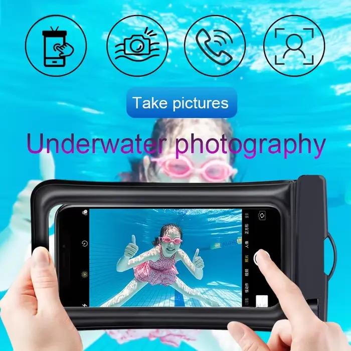 Pochette étanche transparente en PVC pour téléphone, sac étanche à écran tactile lumineux avec fermeture hermétique pour la natation, la plongée, les sources chaudes, le rafting