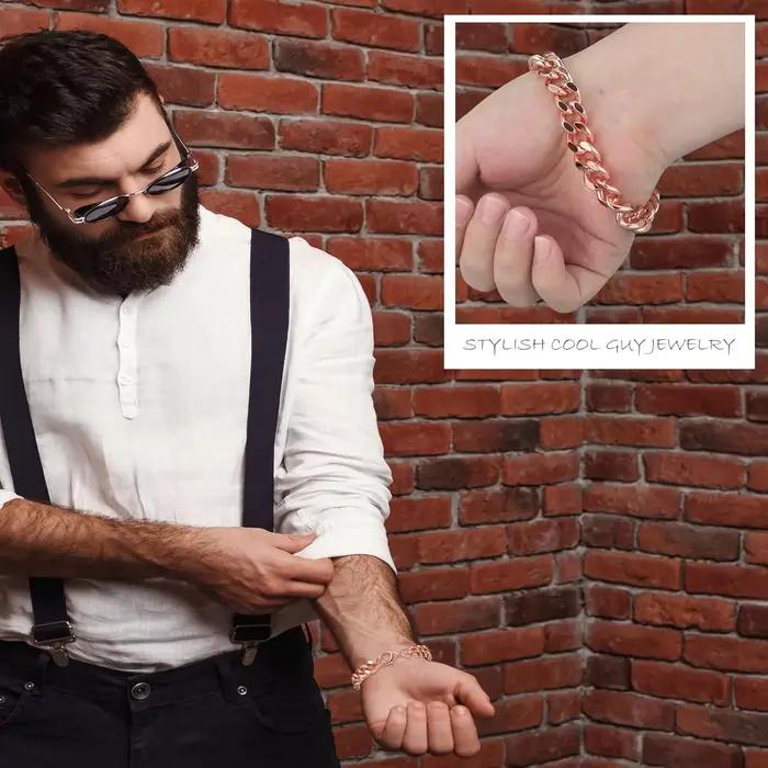 Bracelet en cuivre pour hommes, cadeau de saint valentin, 7.5-9 pouces, lien en cuivre massif, Bracelets purs pour la santé, bijoux cadeaux