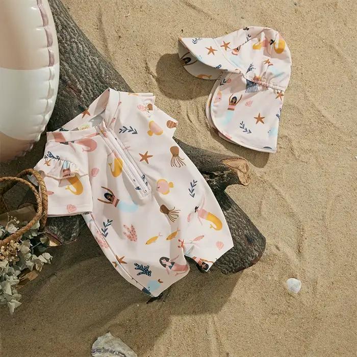 MISOWMNJOY infantile bébé fille été maillot de bain anti-éruption enfants Beachwerar à manches courtes sirène enfants maillot de bain avec bonnet de bain