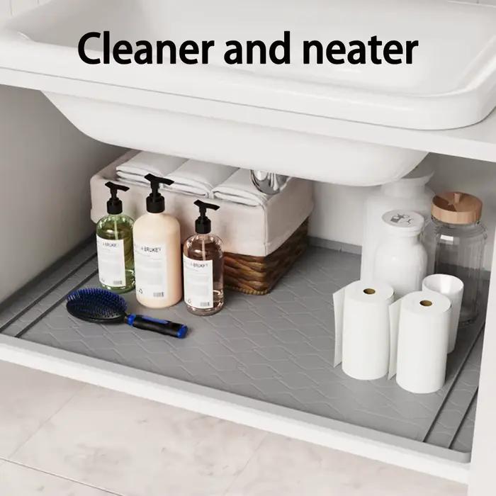 Tapis imperméable sous l'évier 34in*22in, tapis imperméable pour cuisine et salle de bain, bac de récupération d'eau sous l'évier pour cuisine et salle de bain