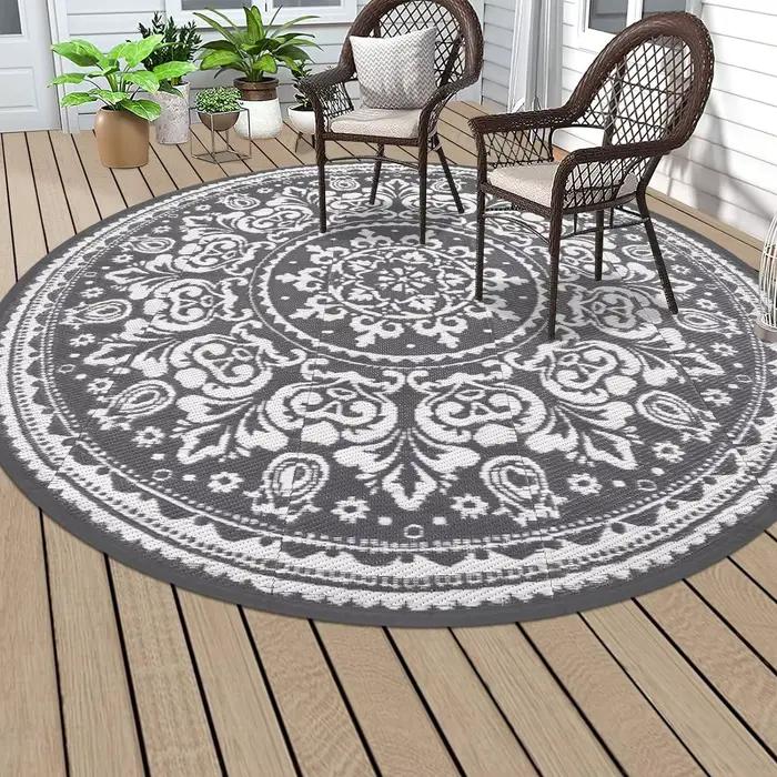 Tapis d'extérieur rond imperméable antidérapant, tapis de patio vintage à motifs floraux, tapis de balcon, tapis de jardin, tapis de sol lavable pour intérieur et extérieur