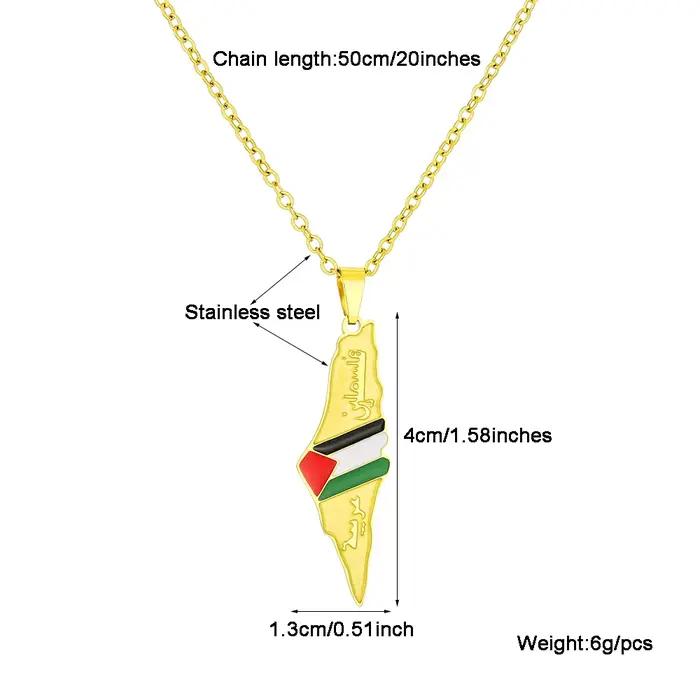 Collier pendentif carte de la Palestine pour hommes et femmes, or, argent, document, acier inoxydable, bijoux à breloques palestiniens, cadeau fosotique, mode