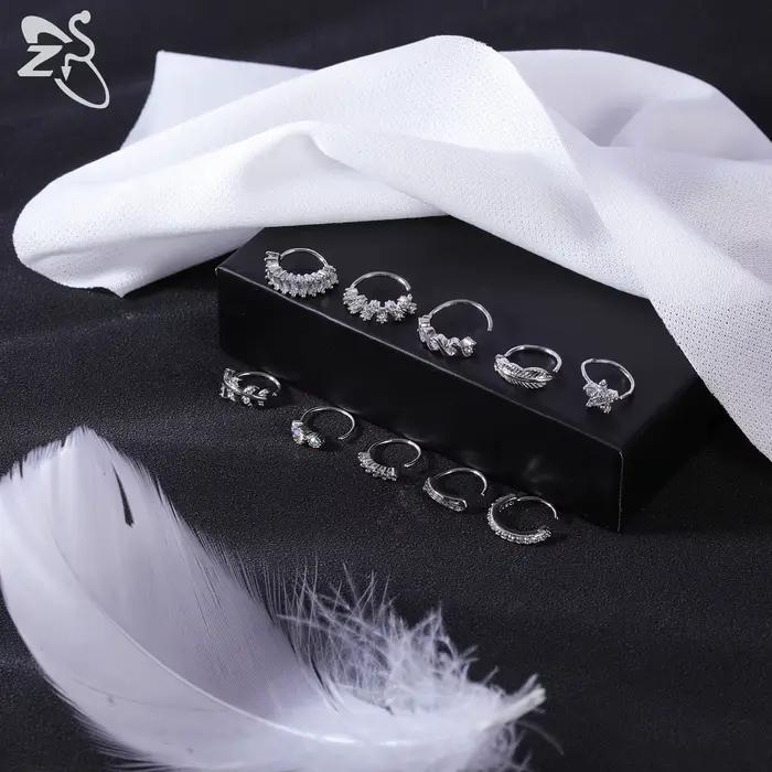 AOEDEJ-Boucle d'Oreille en Clip Blanc CZ de 20g et 8mm, Bijoux de Piercing en Or, pour Document Antarctique, Septum, Cartilage, Helix, Conque, 10 Pièces/Lot