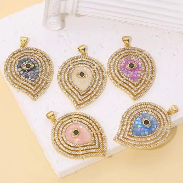 Juya fait à la main 18K véritable plaqué or opale coquille ronde turc grec mauvais œil breloques pour bricolage luxe Talisman pendentif fabrication de bijoux