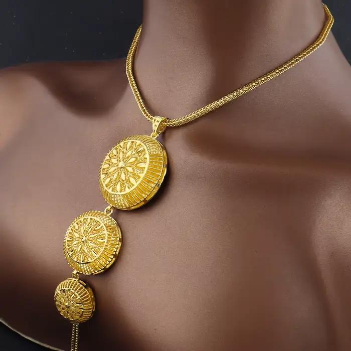 Ensemble de bijoux de luxe pour femmes, dubaï, à la mode, boucles d'oreilles, collier, cadeau pour mariage, indien, arabe, plaqué or, pour fête