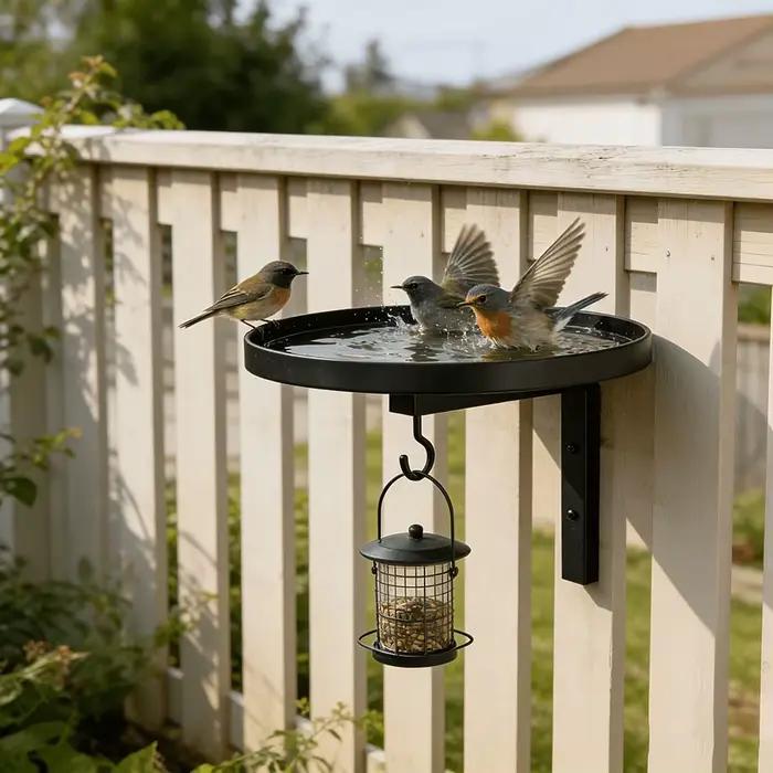 Bain d'oiseaux mural en métal avec crochet pour mangeoire, bol durable pour l'extérieur, installation facile pour jardin, patio et clôture, idéal pour les oiseaux