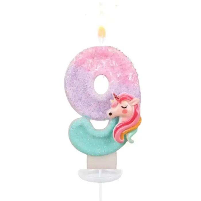 Bougies numériques licorne de dessin animé 0-9 pour la décoration de gâteaux d'anniversaire d'enfants, accessoires d'ambiance pour fêtes, bougies à thème amusantes