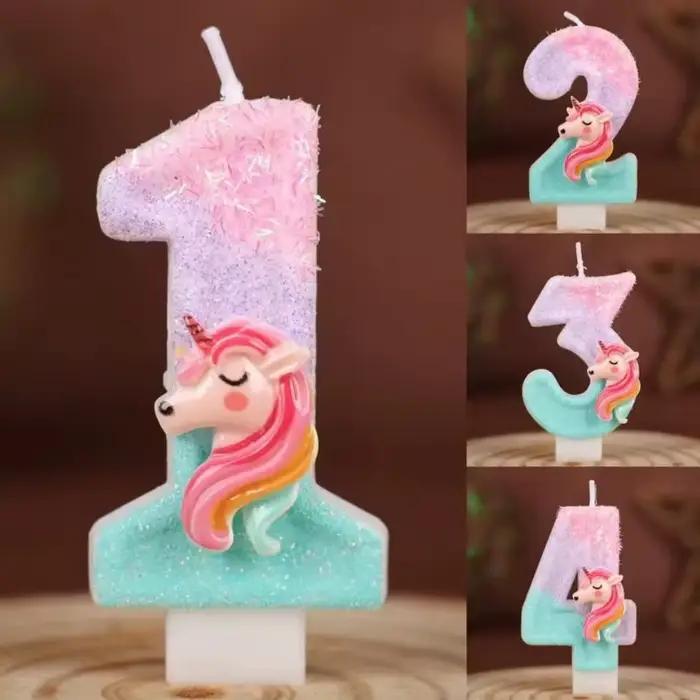 Bougies numériques licorne de dessin animé 0-9 pour la décoration de gâteaux d'anniversaire d'enfants, accessoires d'ambiance pour fêtes, bougies à thème amusantes