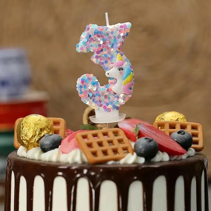 Bougies numériques licorne de dessin animé 0-9 pour la décoration de gâteaux d'anniversaire d'enfants, accessoires d'ambiance pour fêtes, bougies à thème amusantes