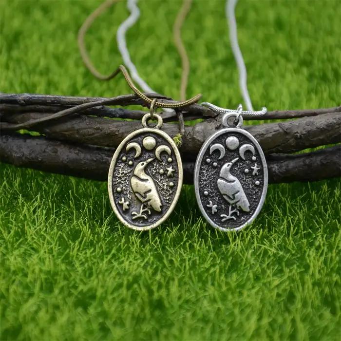 Odin corbeau Triple lune déesse Viking pendentif collier Wicca païen Talisman amulette sorcellerie bijoux saint valentin cadeau