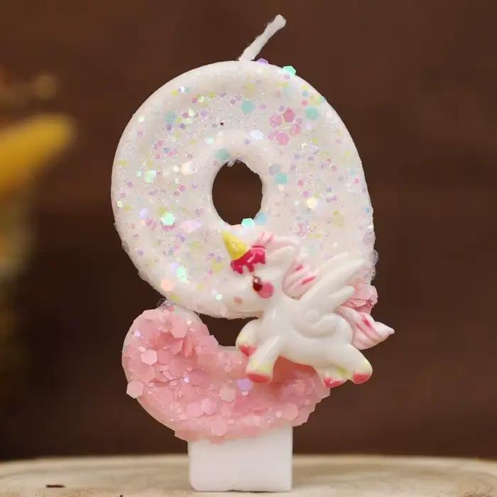Bougies joyeux anniversaire licorne rose, décoration de bébé de 4 ans pour gâteau, bougie d'anniversaire à paillettes, décoration de fête d'anniversaire