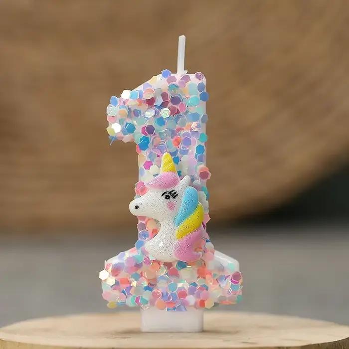 Bougies numériques licorne de dessin animé 0-9 pour la décoration de gâteaux d'anniversaire d'enfants, accessoires d'ambiance pour fêtes, bougies à thème amusantes