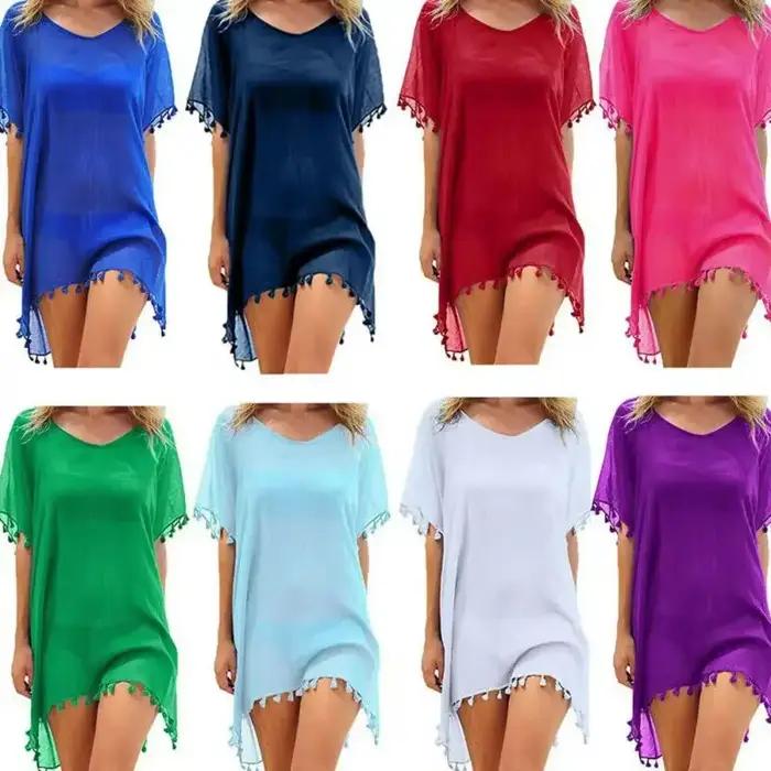 Femmes maillot de bain Baggy tunique hauts Bikini cache-maillot robe de bain été plage bain T-Shirt femmes coton Blouse vêtements de plage