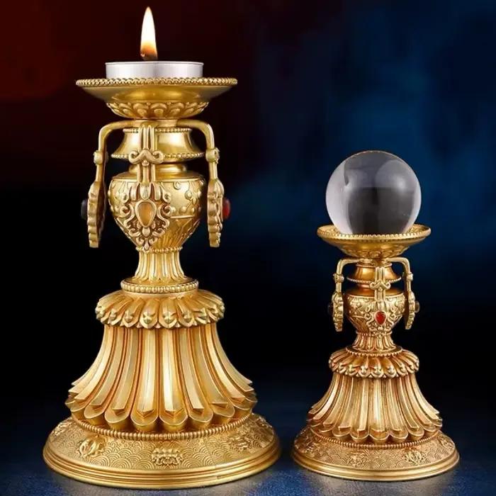 Tasse de bougie bouddhiste multifonctionnelle, chandelier en laiton, support de lampe artisanale tantrique, article religieux tibétain, autels décoratifs