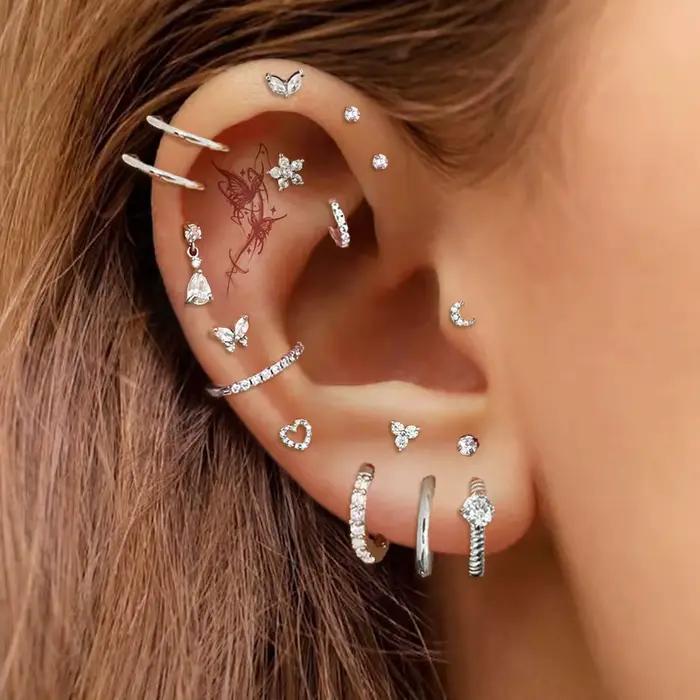 1PC conque Tragus Rook Helix Piercing pour femmes Zircon CZ coeur lune fleur oreille Piercing cerceau boucle d'oreille anneau d'oreille Sexy bijoux de corps