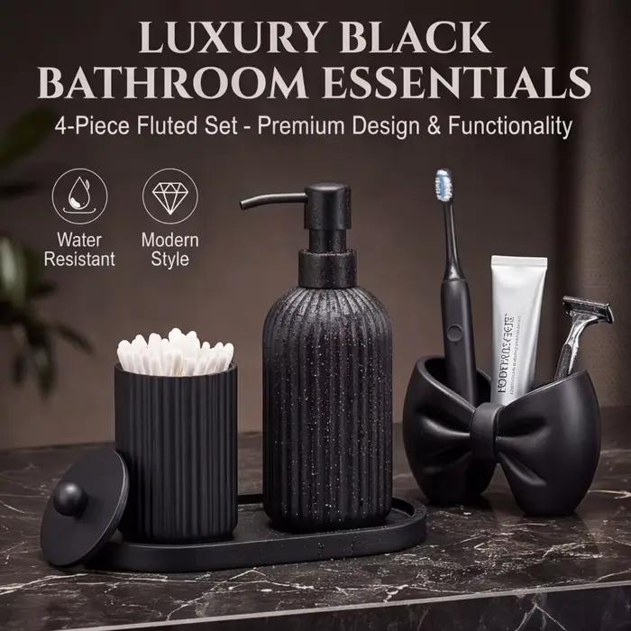 Ensemble d'accessoires de salle de bain mats, kit de toilette haut de gamme avec gobelet porte-brosse à dents, distributeur de savon, pot à coton-tiges et plateau, cadeau idéal pour l'inauguration d'u
