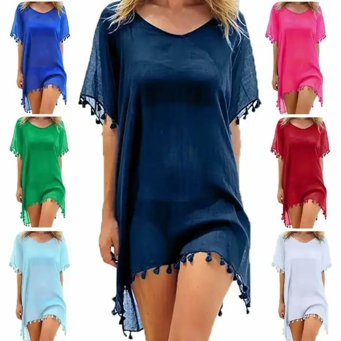Femmes maillot de bain Baggy tunique hauts Bikini cache-maillot robe de bain été plage bain T-Shirt femmes coton Blouse vêtements de plage