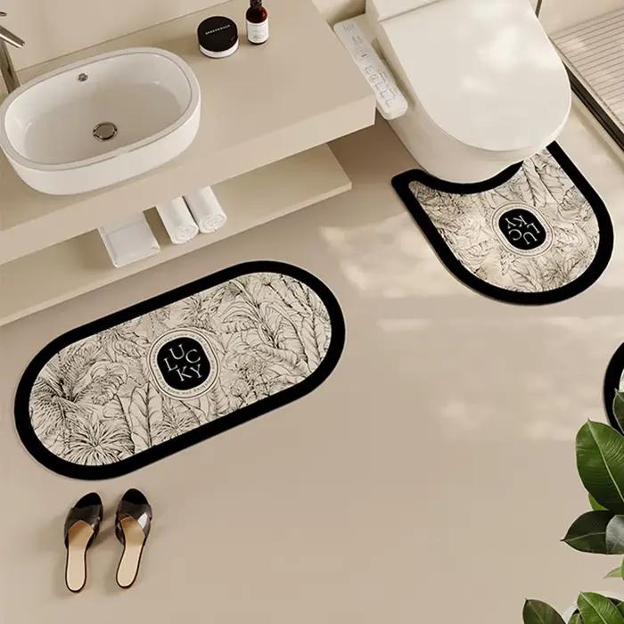Tapis de salle de bain antidérapant Tapis de salle de bain en forme de U Tapis absorbant l'eau Tapis de toilette Tapis d'entrée Tapis de sol pour la maison