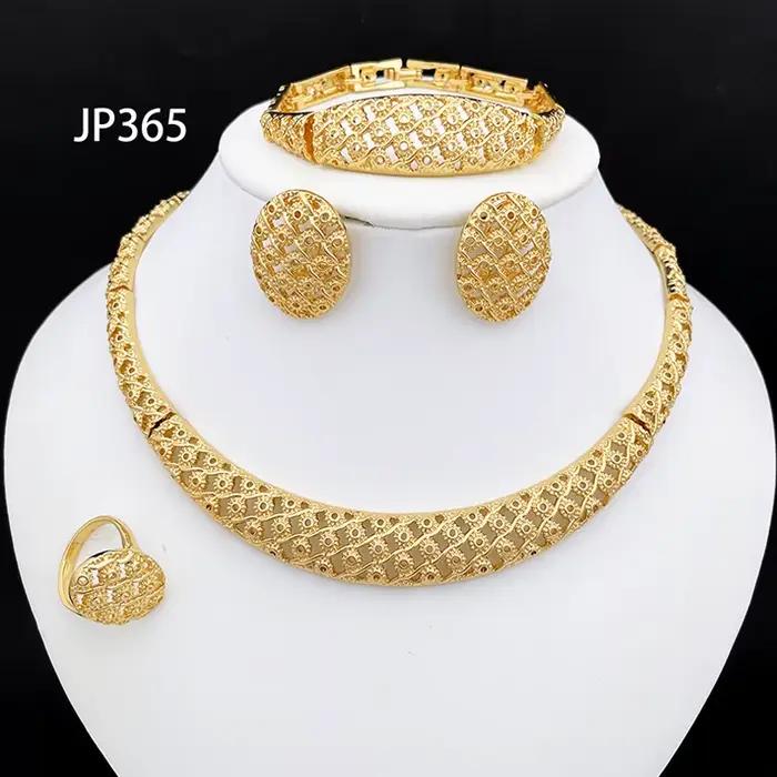Ensemble de bijoux de Dubaï pour femme, collier, boucles d'oreilles, bracelet, bague, design de luxe, cadeau de fête de mariage, qualité minimaliste